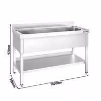 Grovdiskbänk i rostfritt stål PREMIUM - 1400x700 mm - med underhylla - 1 ho mitten - extra djup ho - med stänkskydd