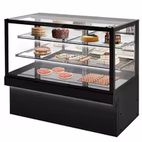 Commercial cake display fridge TORONTO - 1800mm - Double glazing - black front - with 3 shelves - rear sliding mirrored glass doors