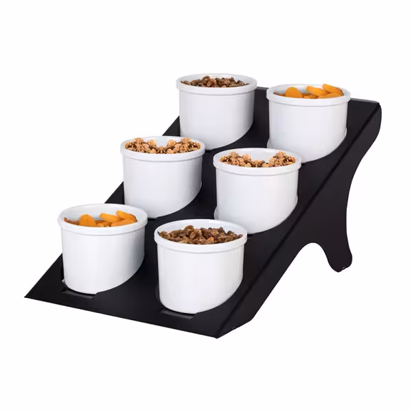 Etagere / Buffet Stand - Powder-coated stainless steel & melamine - Black - round - Ø135mm - incl. 6 Melamine bowls Ø100mm - suitable for round small bowls