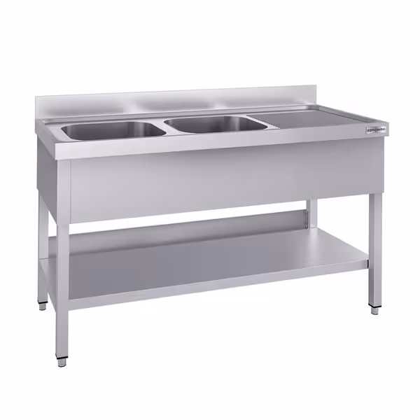 Sudoper ECO - 1400x700 mm - s donjom policom - s 2 koritima - korita lijevo - inox