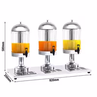 Juice Dispenser - 3x polycarbonate tanks with tap & ice inserts - 24 Litres - Stainless steel - incl. drip tray