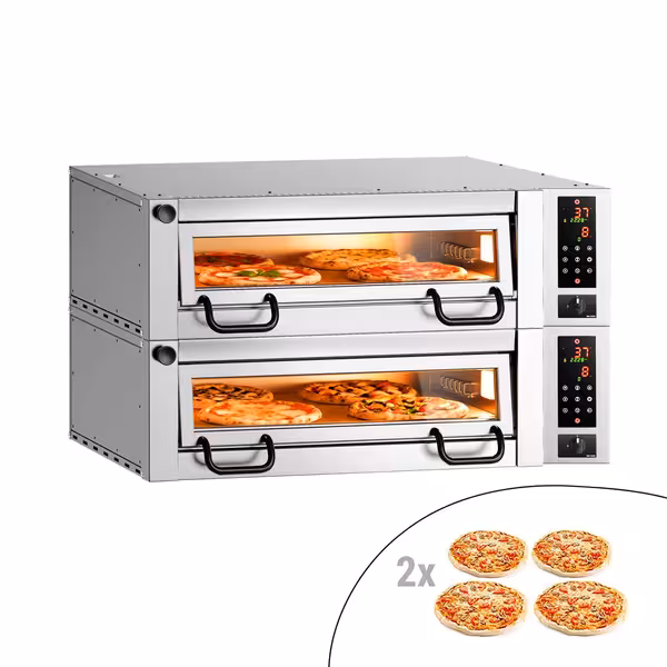 Electric Deck Pizza Oven Power - Twin Deck - Refractory Stone Deck - 4+4 x Ø 34cm (13") - Touchscreen Controls - up to 450°C