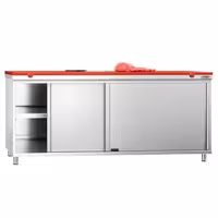 Arbetskåp i rostfritt stål PREMIUM - 2000x600 mm - med 2 skjutdörrar - inkl. skärbräda röd