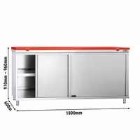 Roostevabast terasest tööpinnaga kapp PREMIUM - 1800x600 mm - koos 2 lükanduksega - sh lõikelaud, värv: punane