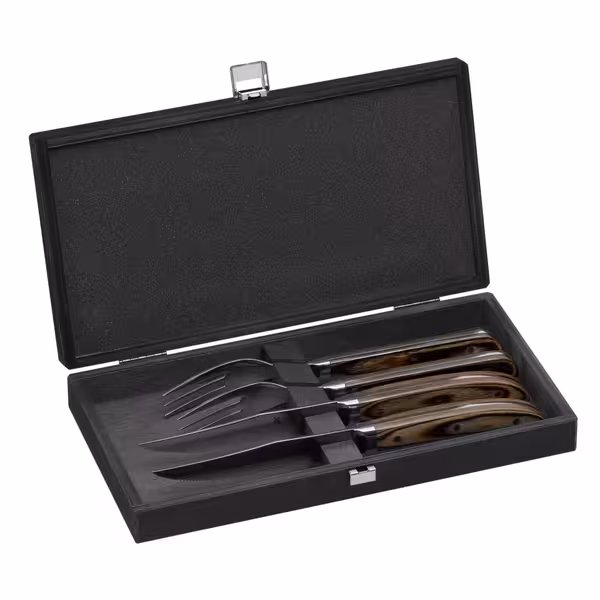(4 pieces) WMF | RODEO Steak Knife & Fork Set – wood-effect handles - dishwasher-safe