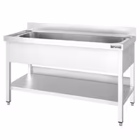Grovdiskbänk i rostfritt stål PREMIUM - 1600x700 mm - med underhylla - 1 ho mitten - extra djup ho - med stänkskydd