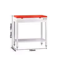Profesionalni inox radni stol PREMIUM - 700x700 mm - s donjom policom - uklj. daska za rezanje Crvena