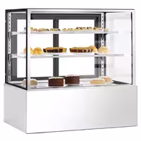 Commercial cake display fridge - 470L - 1200mm - Double glazing - square - with 2 glass shelves - rear sliding doors