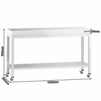 Rozsdamentes acél munkaasztal PREMIUM - 1500x700mm - talppal és görgőkkel
