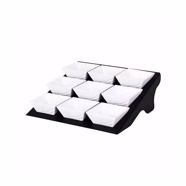 Etagere / Buffet Stand - Black - Powder-coated stainless steel - square - incl. 9 Melamine bowls 90x90mm - with 9 shelves - suitable for square small bowls