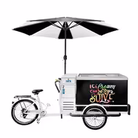 Ice Cream Cart / Ice cream bike - with LED lighting - with LED-lit umbrella - for 7 x 5 litres Napoli pans - 2665mm
