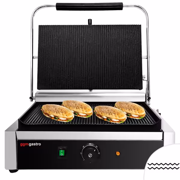 Grătar cu contact - 2,6 kW - plăci superioară & inferioară striate - Suprafață de gătit: 400x255 mm