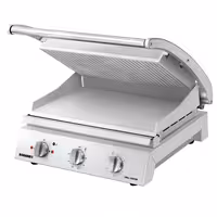 ROBAND | Kontaktinis grilis | Mėsainių grilis - 3.1 kW - su grioveliais viršuje ir lygia apačia - grilinimo paviršius: 500x275mm