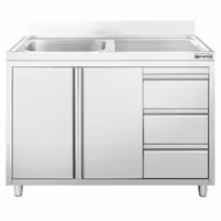 Sudoper s ormarićem ECO - inox - 1200 x 700 mm - 3 ladice - s 1 koritom - korito lijevo