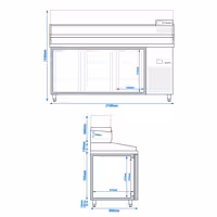 Stół chłodniczy do pizzy PREMIUM - 2100x800mm - z blatem granitowym - 3‑drzwiowy - z nadstawką chłodniczą z osłoną szklaną - 10x GN 1/3