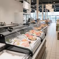 Countertop refrigerated display case - 118L - 695mm - Double glazing - round - 1 folding glass door - for fresh fish