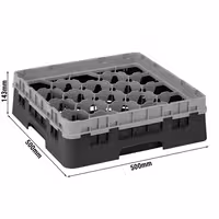 CAMBRO | CAMRACK® - Košara za pranje čaša 1/1 - 20 odjeljaka - Sa 1 produžetkom - 500x500 mm - Crna boja