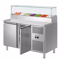 Stół przygotowawczy ECO – 1360 mm – z 2 drzwiami – z nadstawką szklaną na 7x GN 1/3