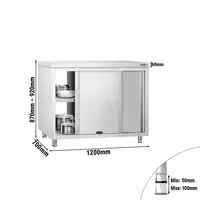 Armário de Trabalho em Aço Inoxidável PREMIUM - 1200x700mm - de passagem - com portas de correr