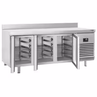 Stół chłodniczy barowy do napojów Premium PLUS – 1960 x 600 mm – z 3 drzwiami szklanymi i rantem