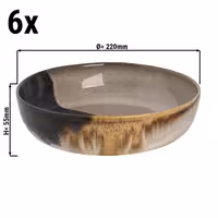 (6 adet) AQUAREL - Çukur Tabak - Stoneware, Ø220mm, Bej / Mavi