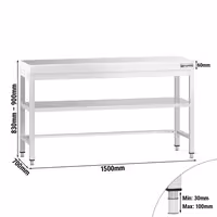 Profesionalni inox radni stol PREMIUM - 1500x700 mm - s donjom policom & s ojačanjem radne plohe