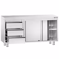 Arbetskåp i rostfritt stål PREMIUM - 1400x700 mm - med 2 skjutdörrar