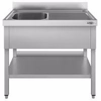 Stainless Steel Commercial Sink Unit ECO - 1200x700mm - with Single Bowl Left-hand - with Undershelf - with Upstand