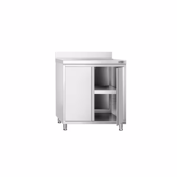 طاولة عمل ستانلس ستيل KOPENHAGEN PREMIUM - 800x600mm - مع أبواب مفصلية & مع حاجز خلفي