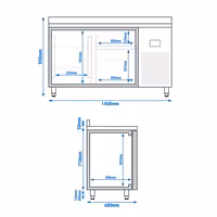 Rashladni pult PREMIUM PLUS - 1468x600 mm - 250 l - Ventilirano hlađenje - s 1 vrata - s 2 ladica - Podignuti rub