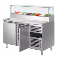 Stół przygotowawczy PREMIUM – 1510 mm – z 2 drzwiami – z nadstawką szklaną na 8x GN 1/3