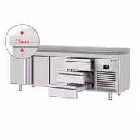 Rashladni pult PREMIUM PLUS - 2452x700 mm - 625 l - Ventilirano hlađenje - s 3 vrata - s 3 ladica - Podignuti rub