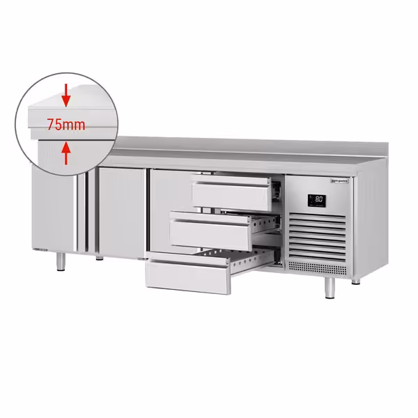 Külmlett PREMIUM PLUS - 2452x700 mm - 625 l - ventileeritud jahutus - koos 3 uksega - Tagaserv - roostevabast terasest tööpind