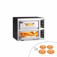 Electric Deck Pizza Oven - Twin Deck - Refractory Stone Deck - 4+4 x Ø 24cm (9.4") - 230V Single Phase | 16A CEE Plug - Mechanical Controls - up to 450°C
