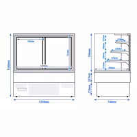 Commercial cake display fridge - 365L - 1250mm - Double glazing - with 3 adjustable shelves - rear sliding doors