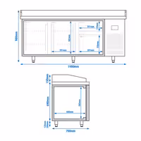 Table réfrigérée à pizza Premium PLUS - 1980 x 700 mm - avec 2 portes et 2 tiroirs
