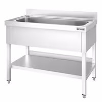 Grovdiskbänk i rostfritt stål PREMIUM - 1200x600 mm - med underhylla - 1 ho - med stänkskydd