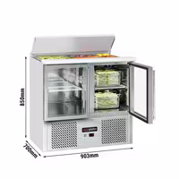 Pult za pripremu salate ECO - 903 mm - 2 staklena vrata - s ugradnim ležištem za 2x GN 1/1 & 3x GN 1/6 i poklopac od nehrđajućeg čelika