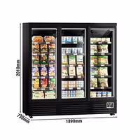 Commercial multideck display fridge - 1890mm - 1539L - with 3 double‑glazed hinged glass doors & 5 shelves - Black