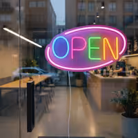 LED illuminated sign - OPEN - dimmable - Pink/Multicolour - 420x250mm