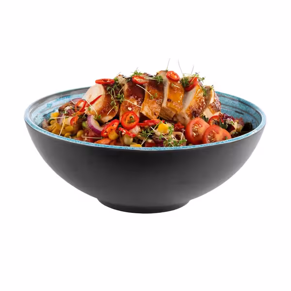 (6 adet) Kase - CANCUN - Melamin - 1,8L - köşeli - 240x240mm - Derinlik:90mm - Kahverengi/Mavi