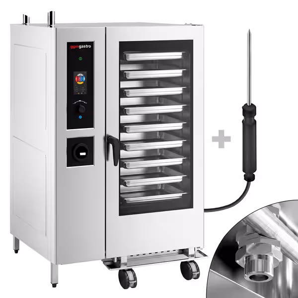 Commercial Gas Combi Oven – Touch Control – 40 × GN 1/1 – with Automatic Cleaning System, Core Temperature Probe, Boiler, Rack