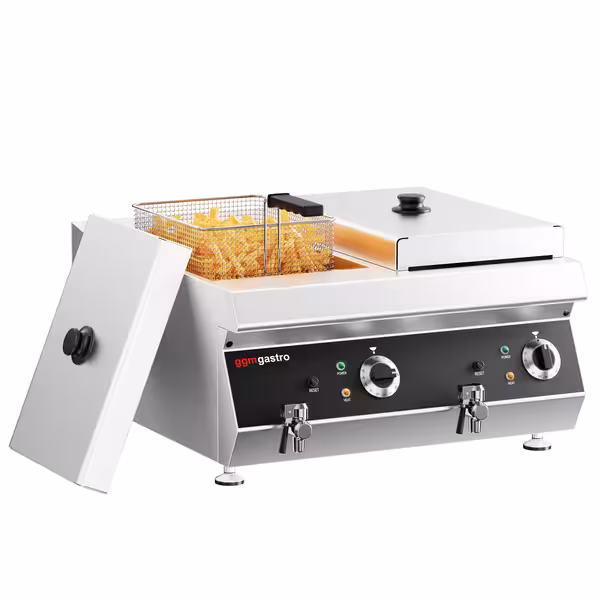 Električna friteza s dva korita - 13+13 L - 9,0 kW - s odvodnom slavinom - stolna