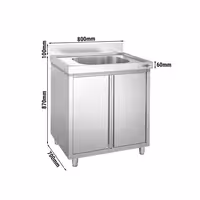 Sudoper s ormarićem PREMIUM - inox - 800 x 700 mm - s 1 koritom - korito sredina