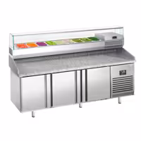 Pizzapult PREMIUM PLUS - 1980x700 mm - 3 ajtó - feltéthűtővel - 9x GN 1/4 - gránit munkalappal