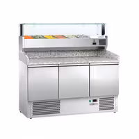 Table réfrigérée à pizza ECO - 1400 x 700 mm - avec 3 portes - incl. vitrine réfrigérée - 6 x GN 1/4