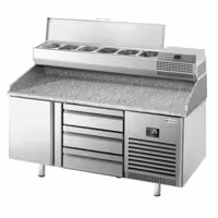 Pizzapult PREMIUM PLUS - 1490x700 mm - 1 ajtó + 3 fiók - feltéthűtővel - 6x GN 1/4 - gránit munkalappal