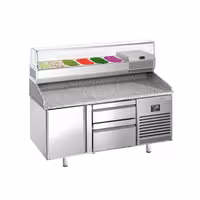 Table réfrigérée à pizza Premium PLUS - 1490x700 mm - avec 1 porte & 2 tiroirs - incl. vitrine réfrigérée - 6x GN 1/4