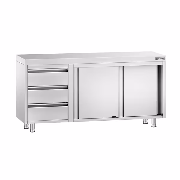 خزانة قاعدية ستانلس ستيل KOPENHAGEN PREMIUM - 1600x600mm - مع أبواب منزلقة و وحدة أدراج 3 يسار