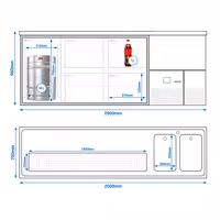 Pivski šank PREMIUM - 2500x700 mm - 1 Staklena vrata & 4 Staklene ladice